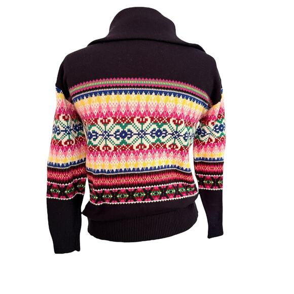 Talbot's Navy Half-Zip Mockneck Sweater Stripe Fair Isle Sp Preppy Nordic Wool - Picture 9 of 9